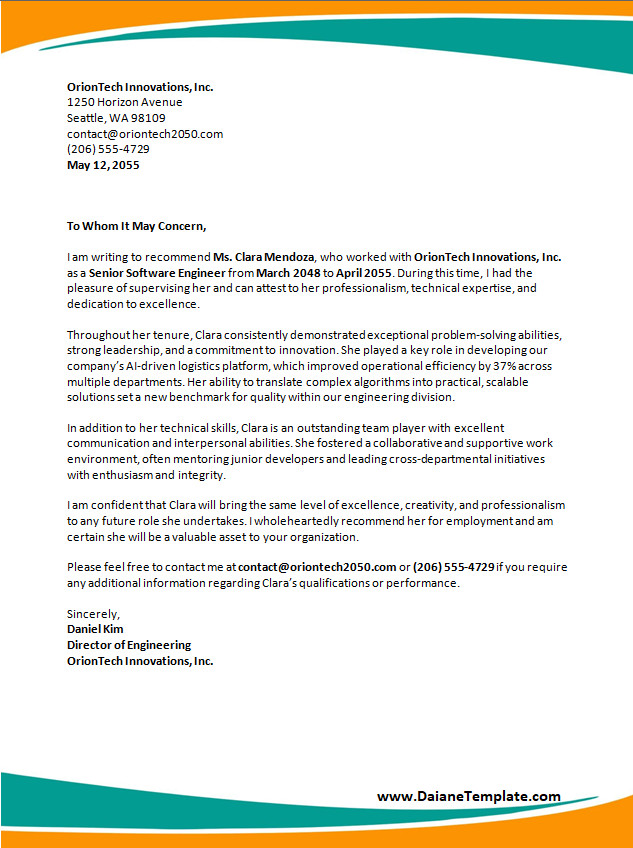 Employment Letter of Recommendation Template Employment Letter of Recommendation Template
