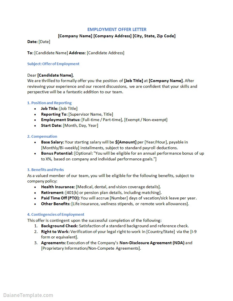 Employment Offer Letter Template Employment Offer Letter Template Word