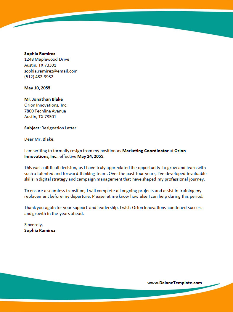 Employment Resignation Letter Template Employment Resignation Letter Template