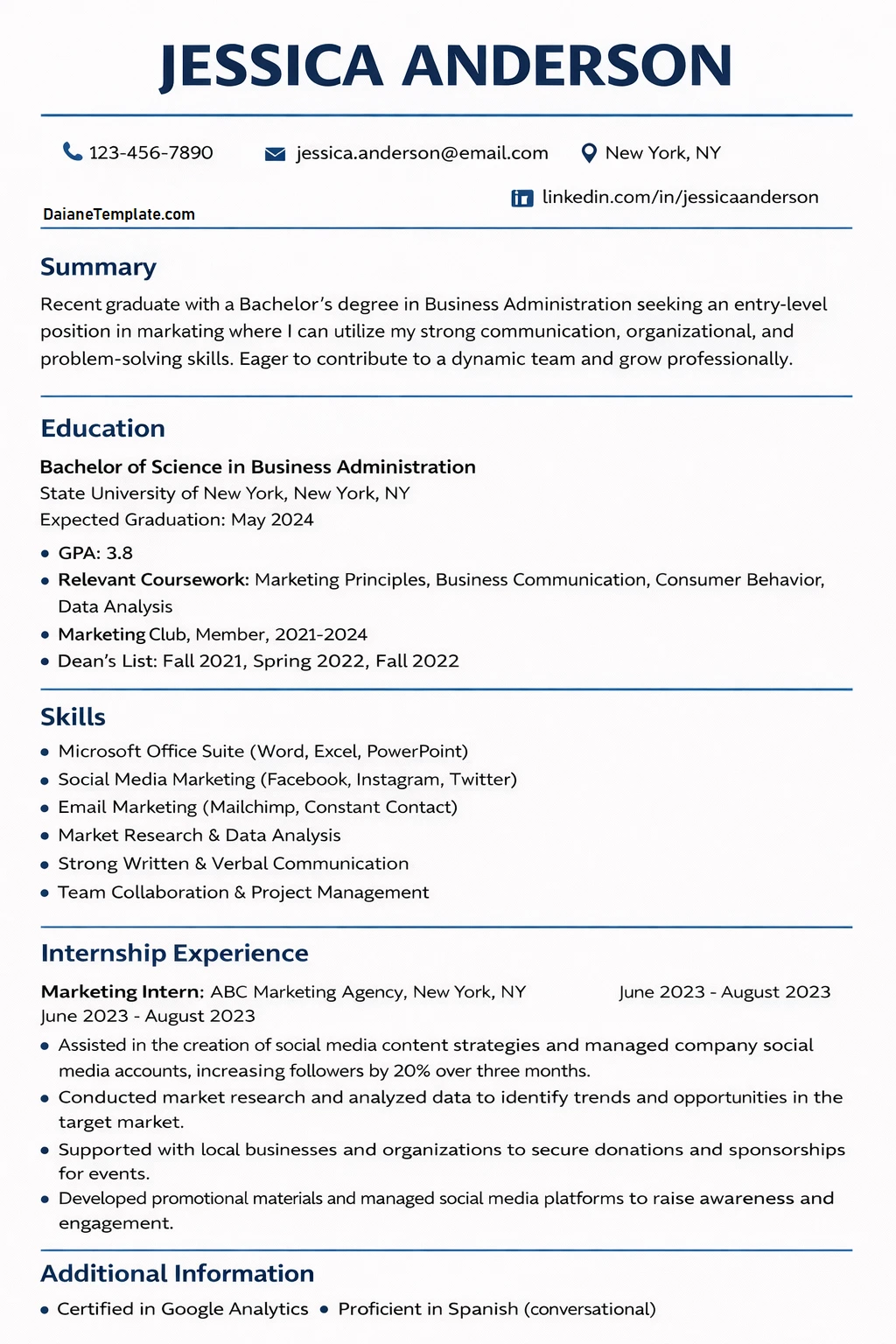 Entry level Resume Template Entry level Resume Template Word