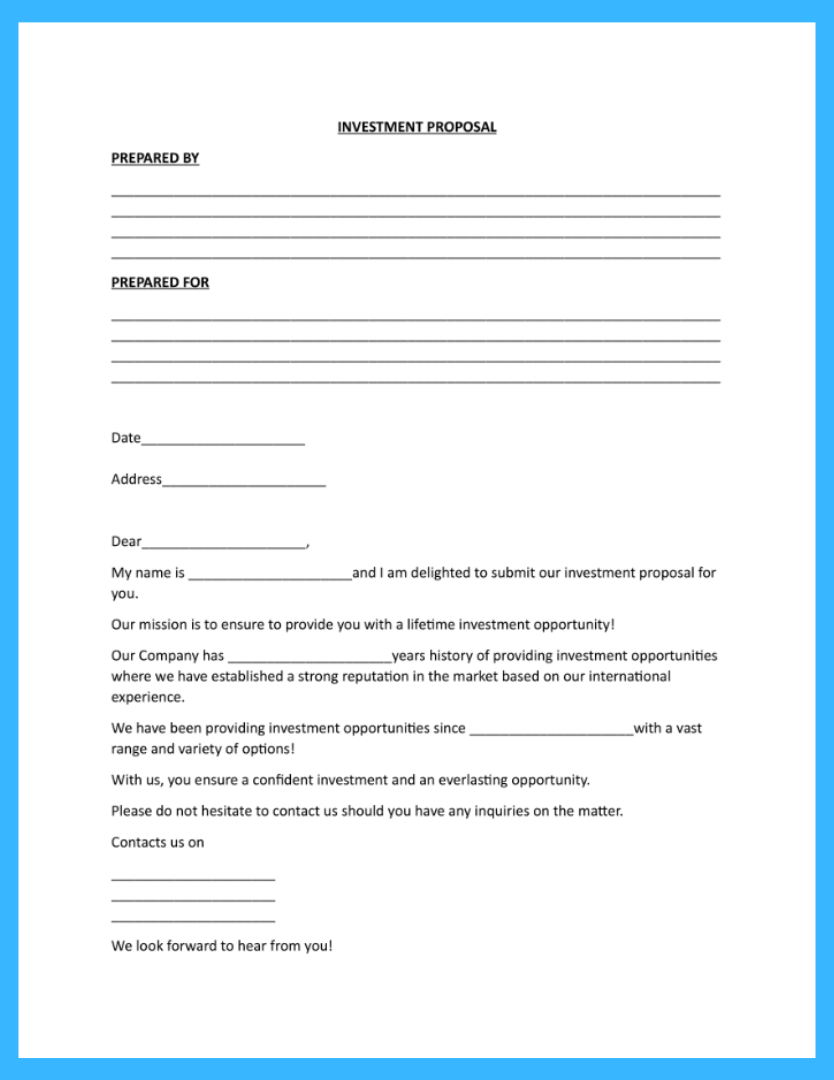 Example Investment Proposal Template Example Investment Proposal Template