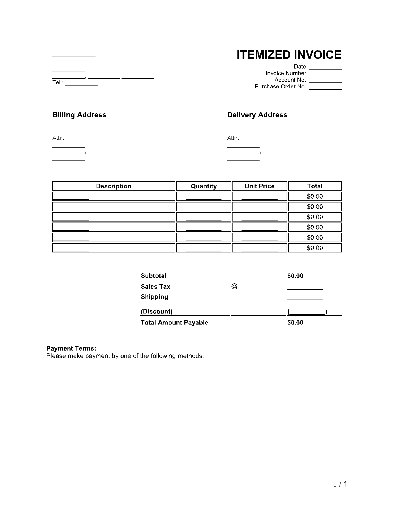 Example Itemized Invoice Template Example Itemized Invoice Template