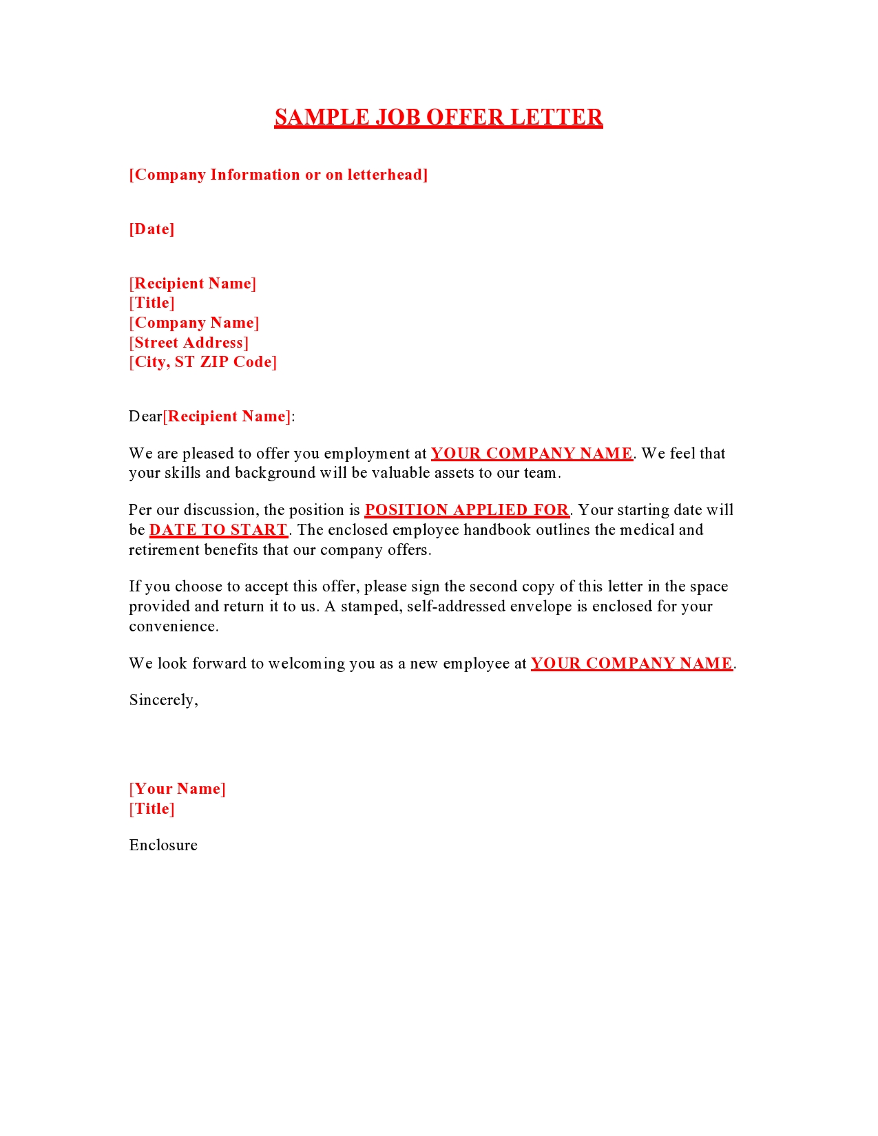 Example Job Offer Letter Template Example Job Offer Letter Template