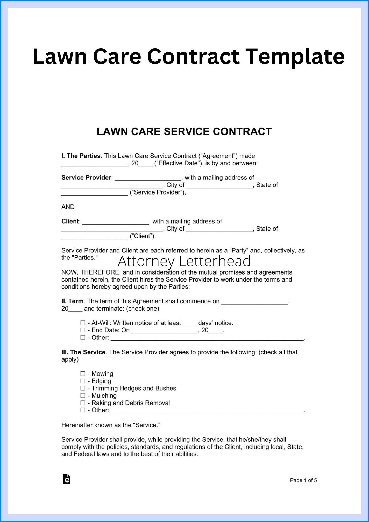 Example Lawn Care Service Agreement Template Example Lawn Care Service Agreement Template