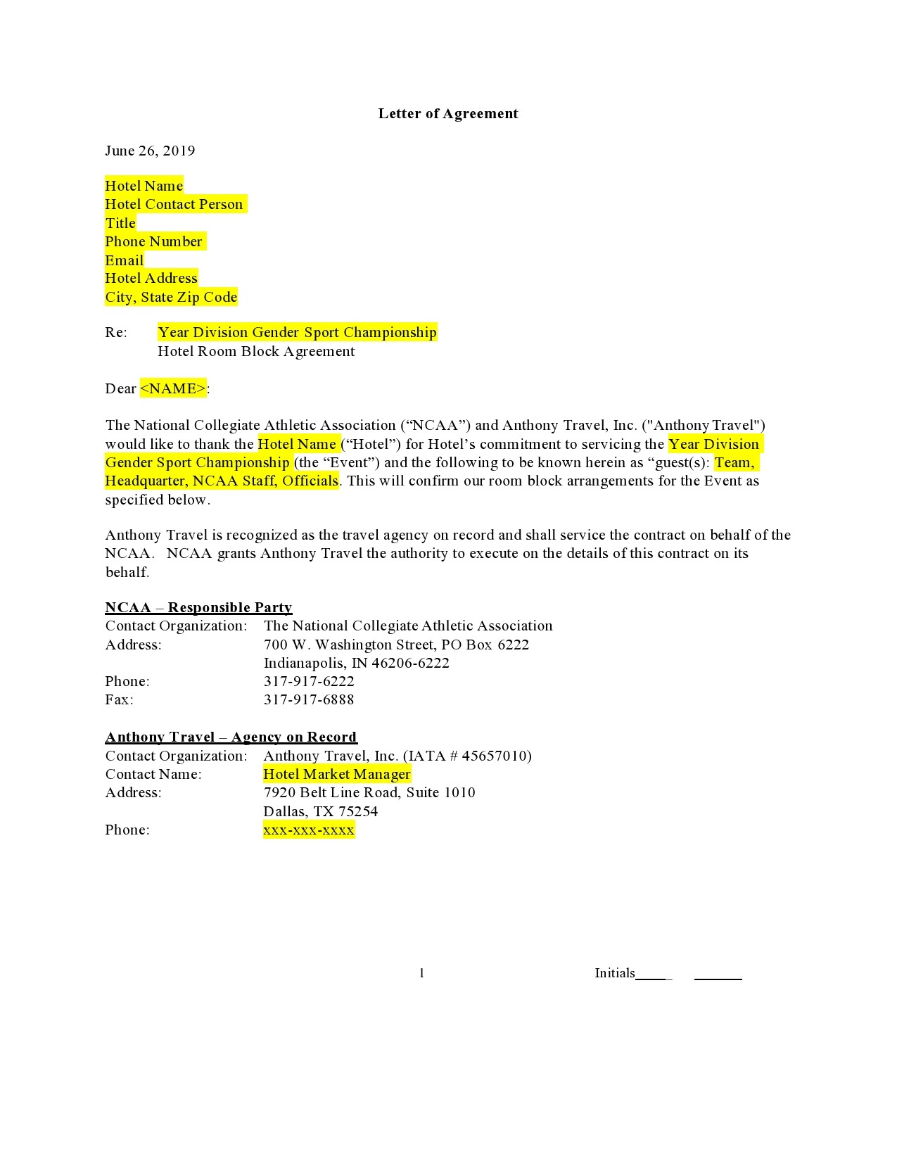 Example Letter of Agreement Template Example Letter of Agreement Template