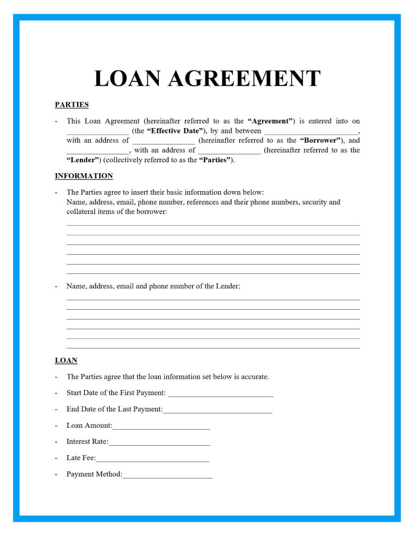 Example Loan Contract Agreement Template Example Loan Contract Agreement Template
