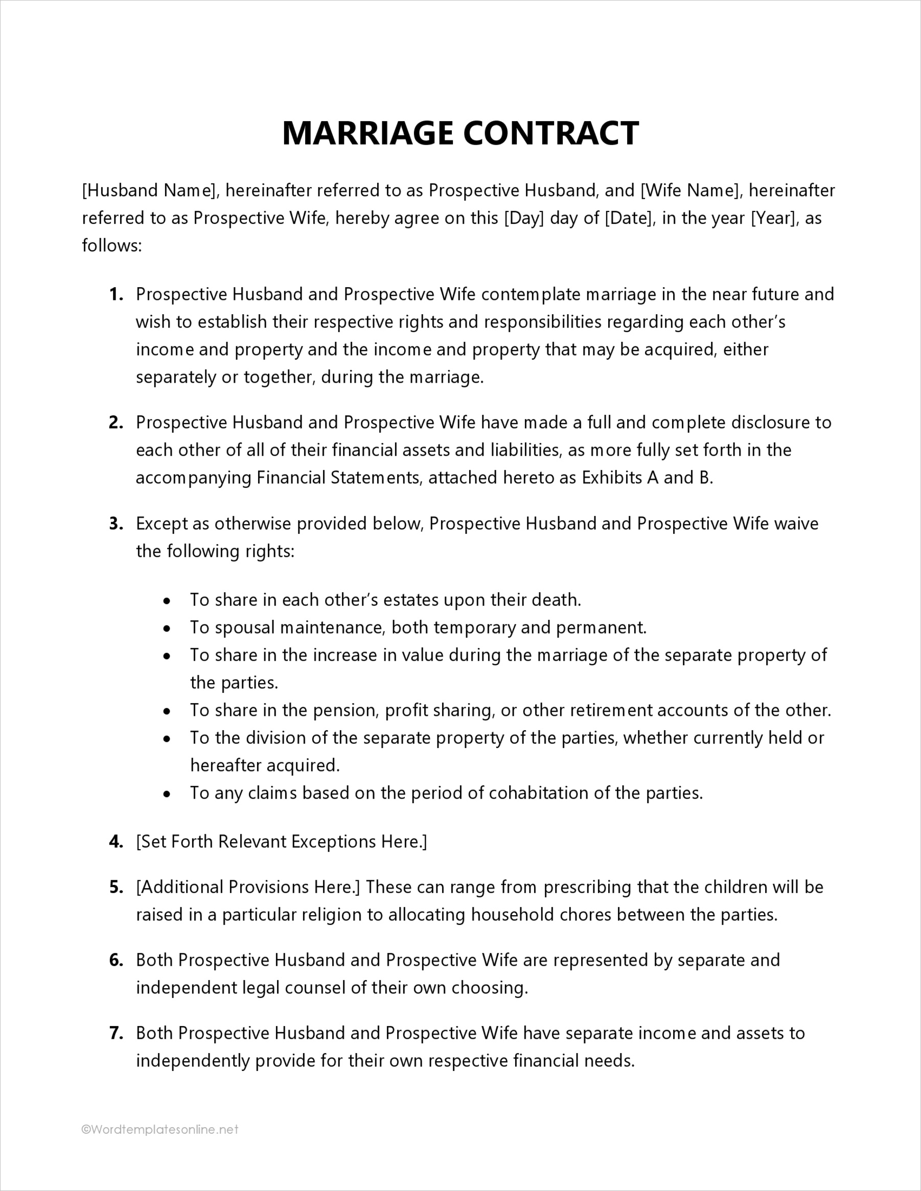Example Marriage Agreement Template Example Marriage Agreement Template