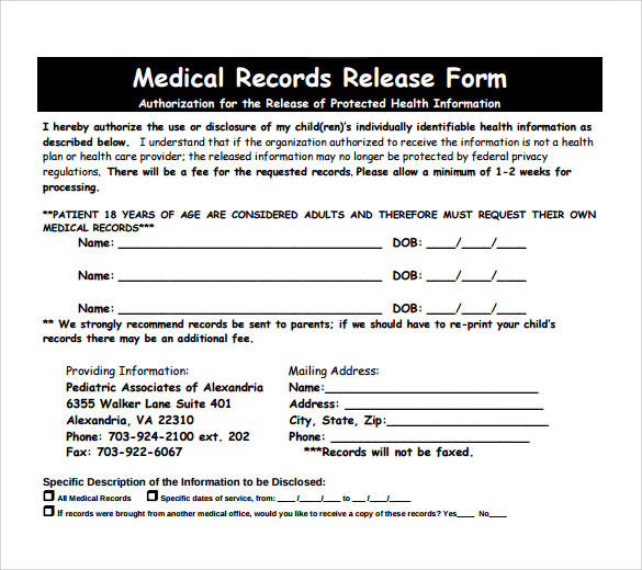 Example Medical Records Release Form Example Medical Records Release Form