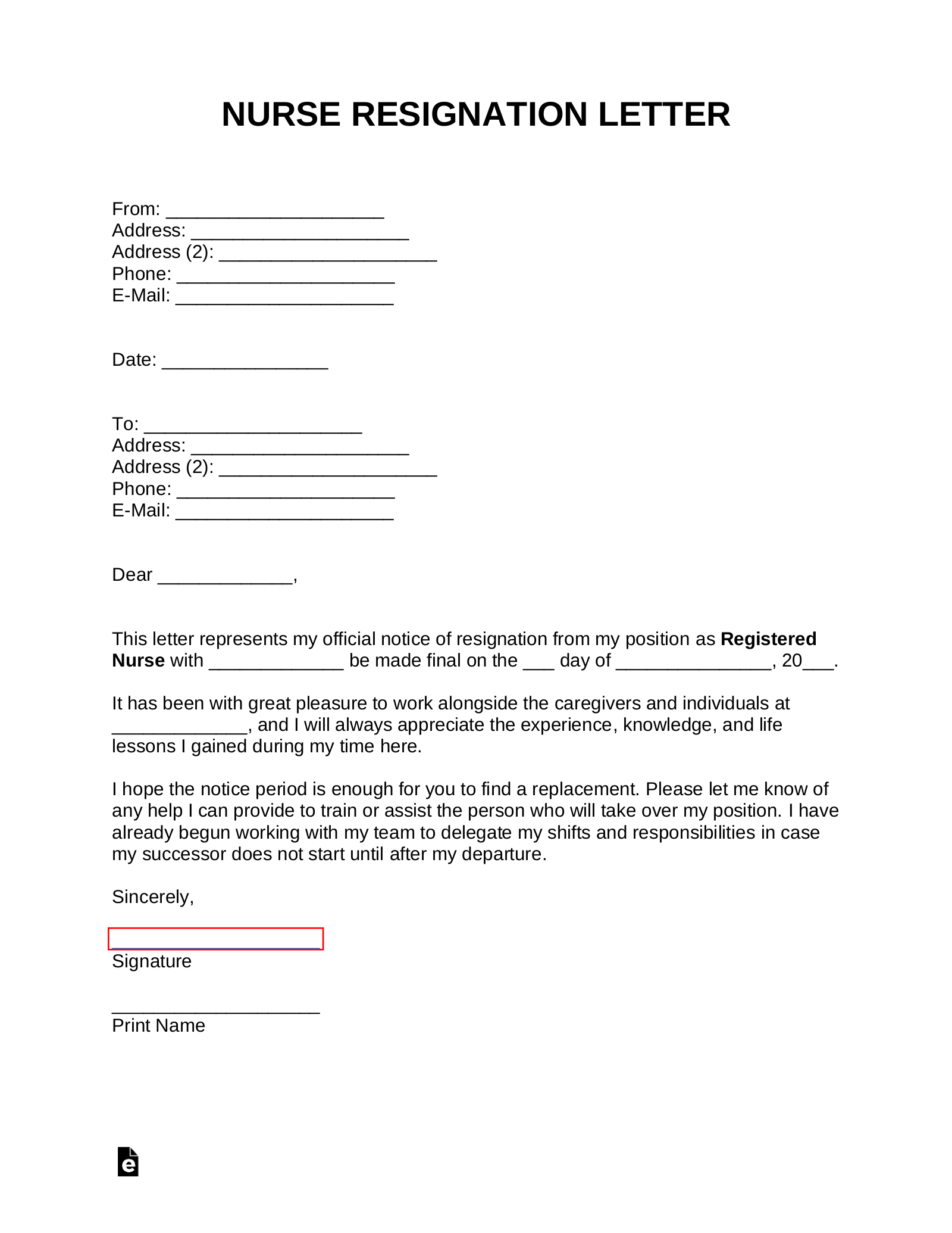 Example Nursing Resignation Letter Template Example Nursing Resignation Letter Template