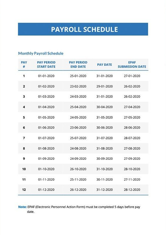 Example Payroll Schedule Template Example Payroll Schedule Template