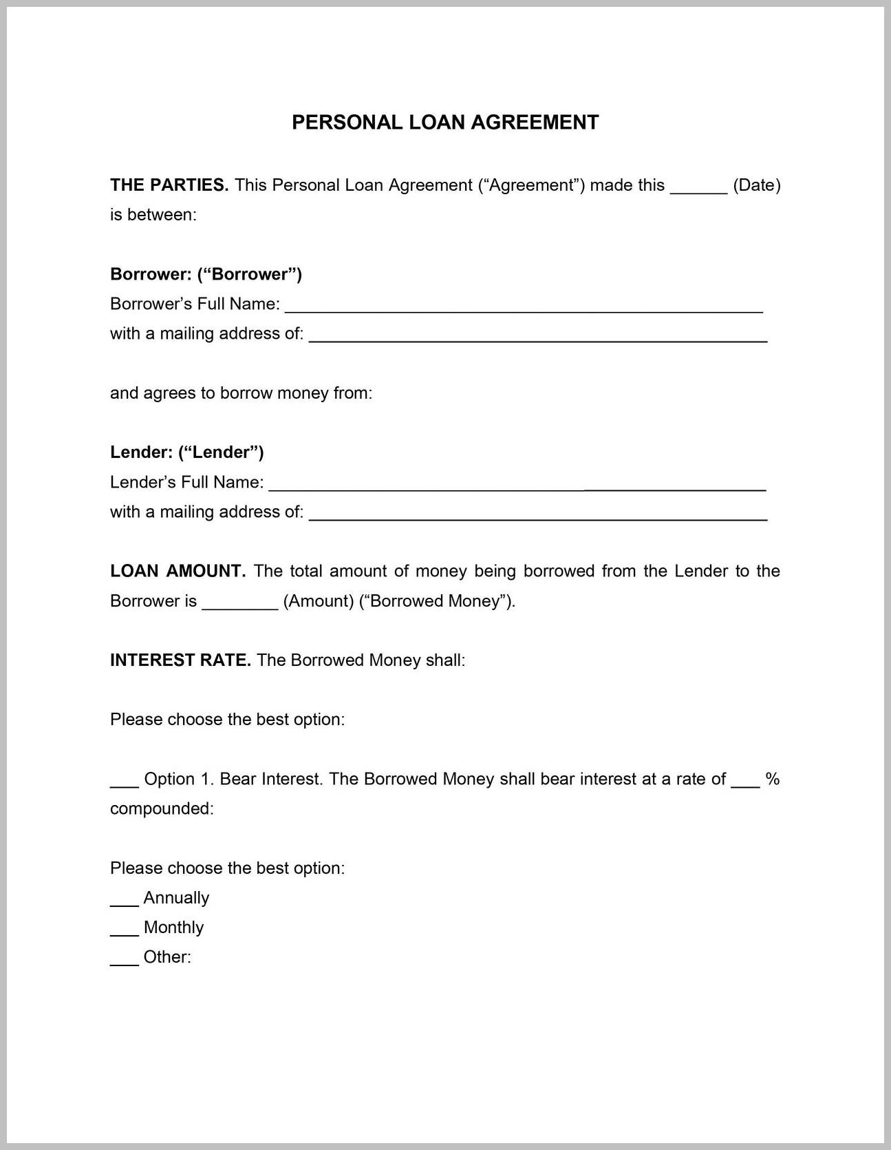 Example Personal Loan Agreement Template Example Personal Loan Agreement Template