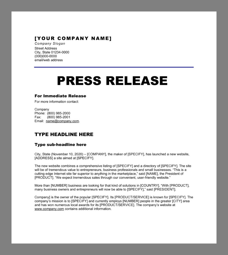 Example Press Release Template Example Press Release Template