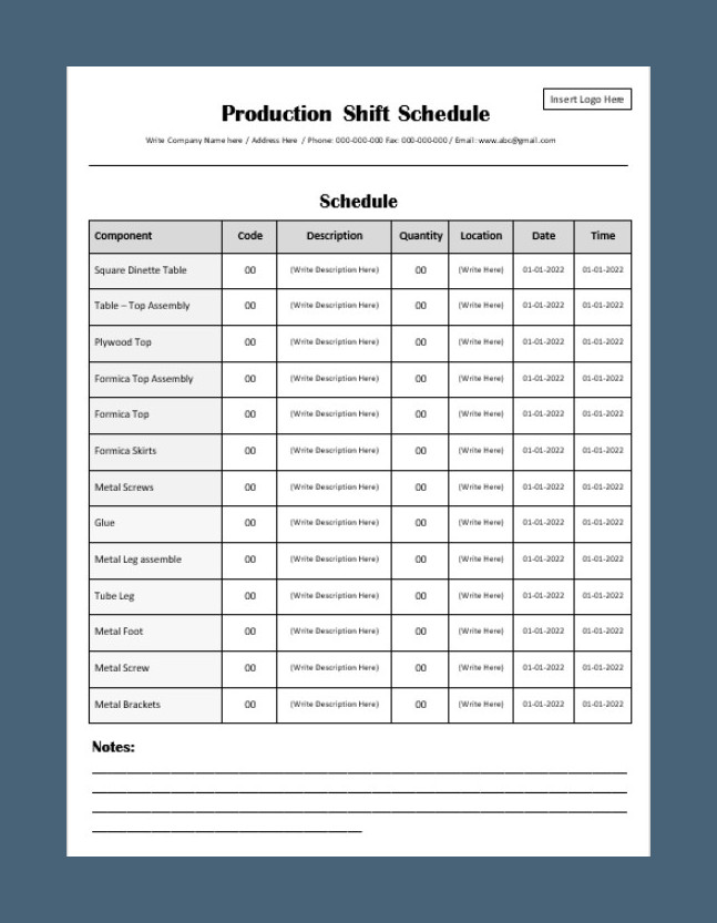 Example Production Shift Schedule Template Example Production Shift Schedule Template