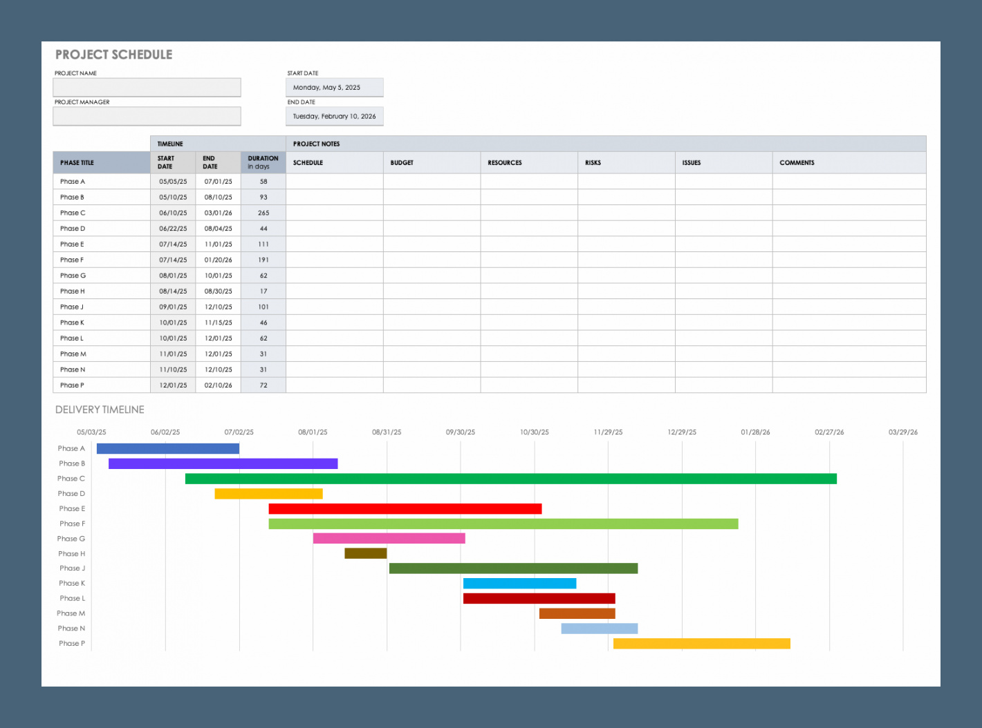 Example Project Schedule Template Example Project Schedule Template