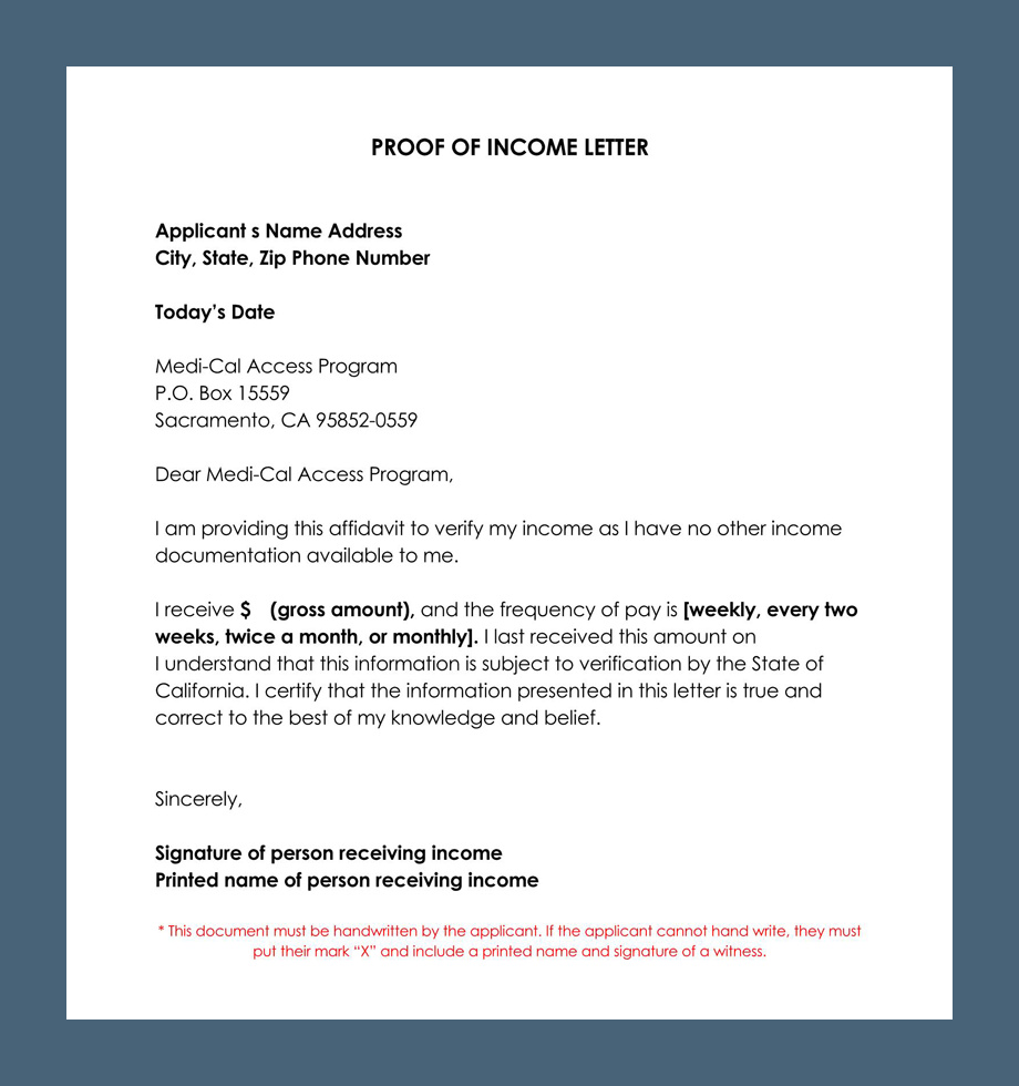 Example Proof of Income Letter Template Example Proof of Income Letter Template