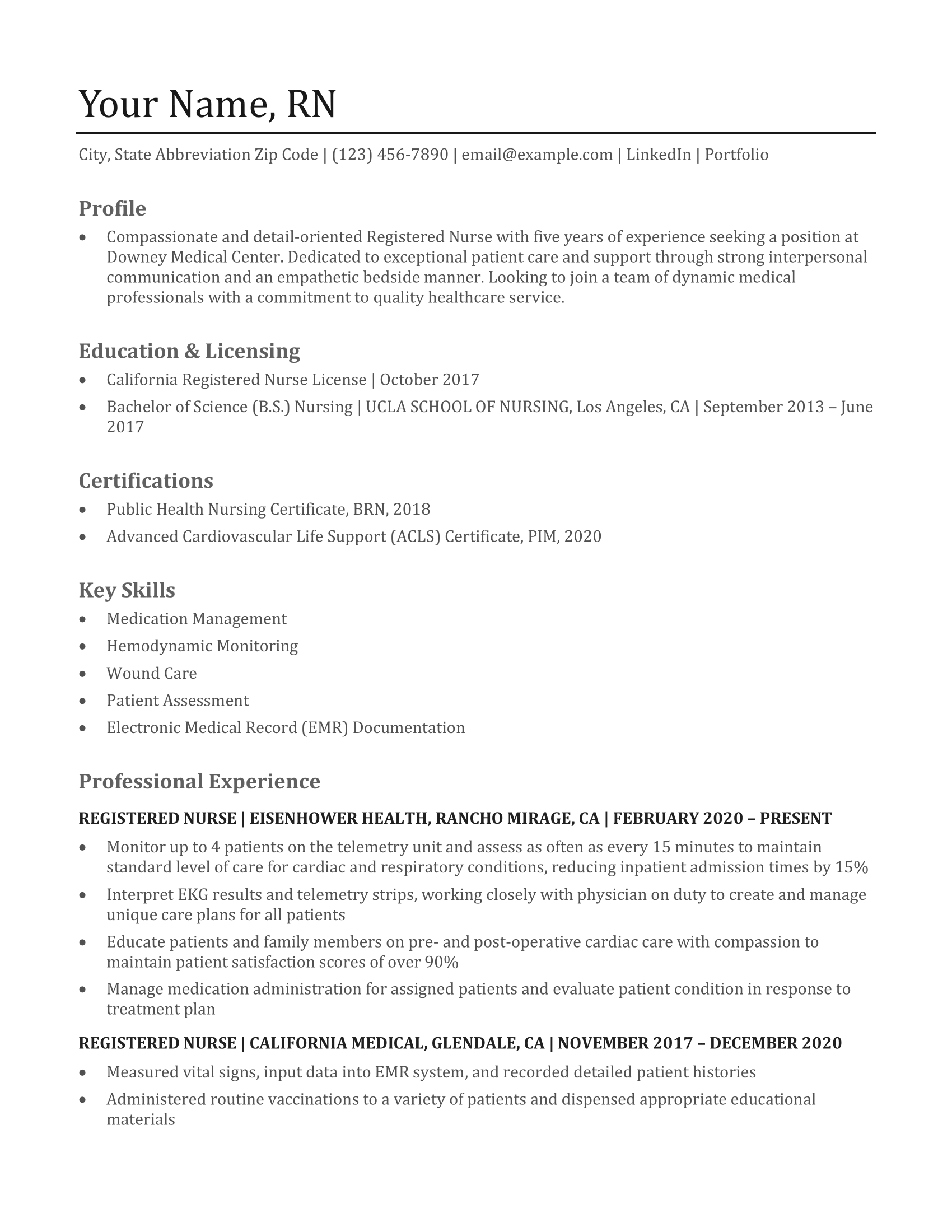 Example Registered Nurse Resume Template Example Registered Nurse Resume Template