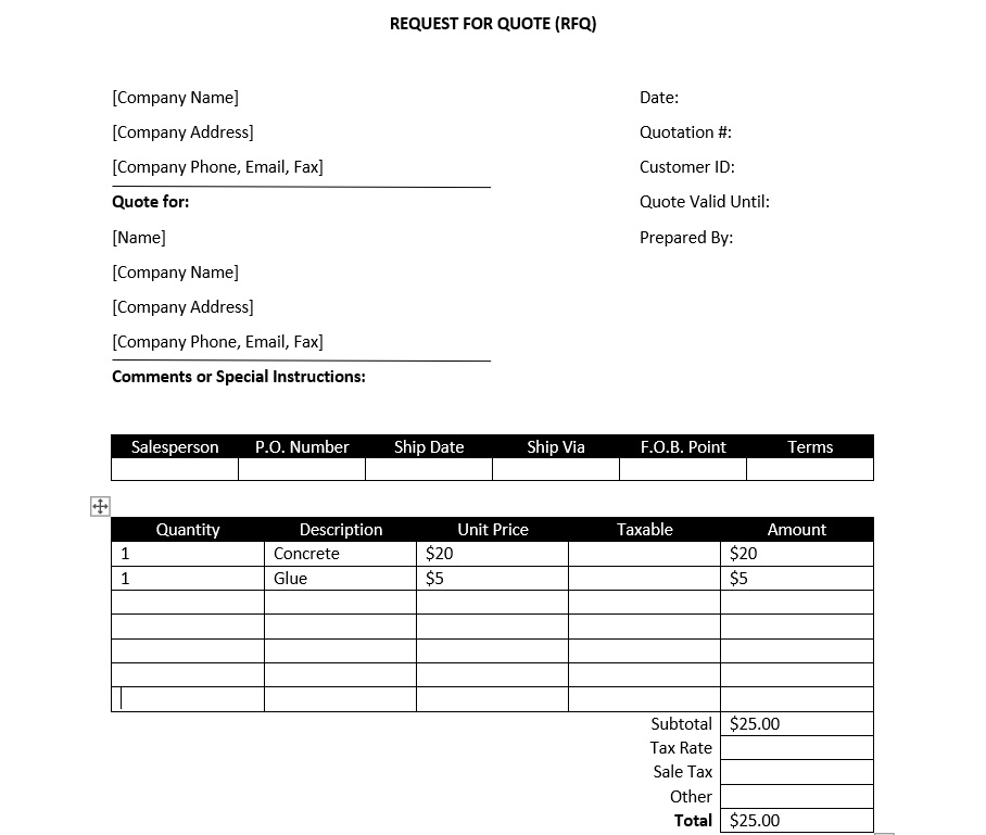 Example Request for Quote Template Example Request for Quote Template