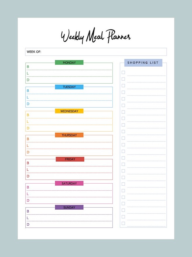 Example Weekly Meal Planner Template with Grocery List Example Weekly Meal Planner Template with Grocery List