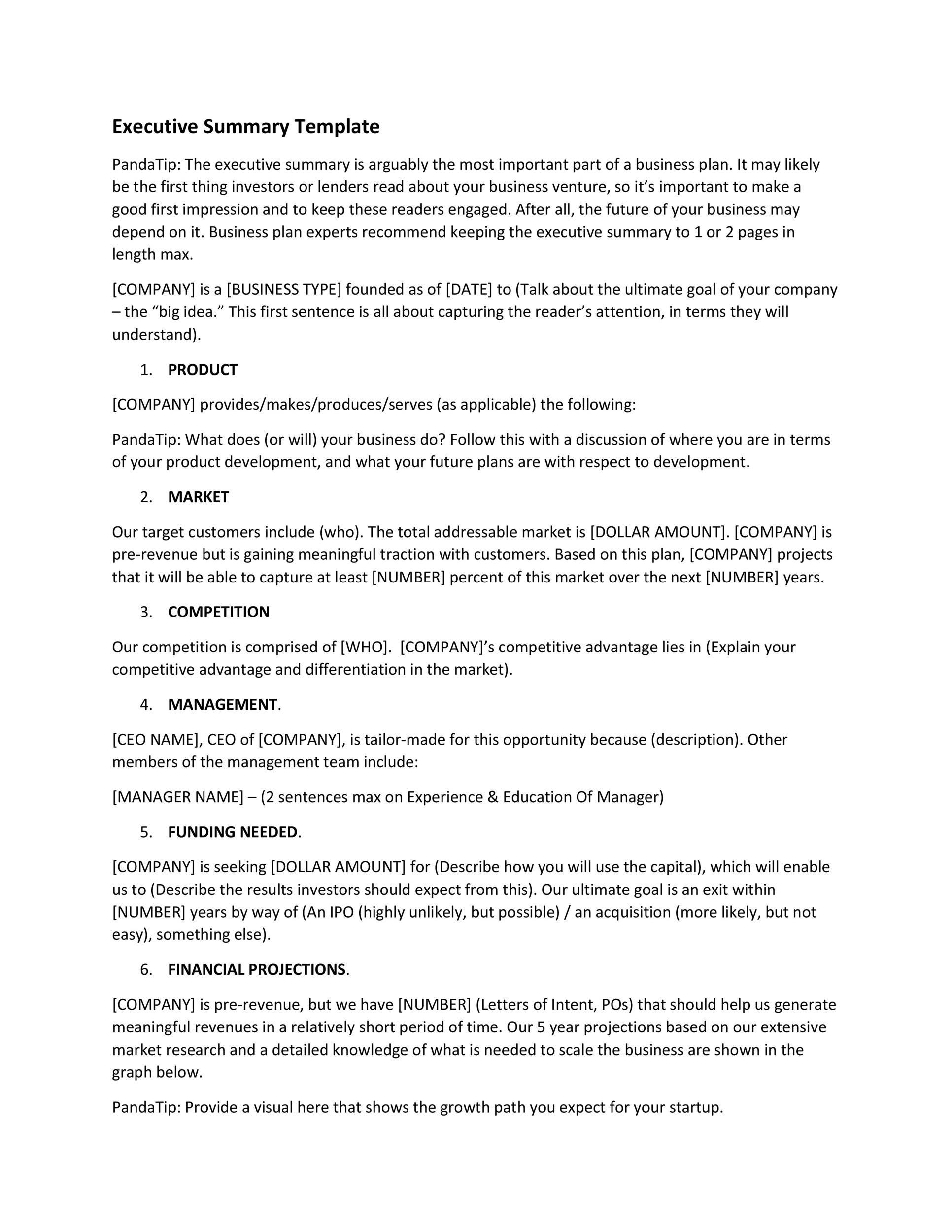 Example of Executive Summary Template