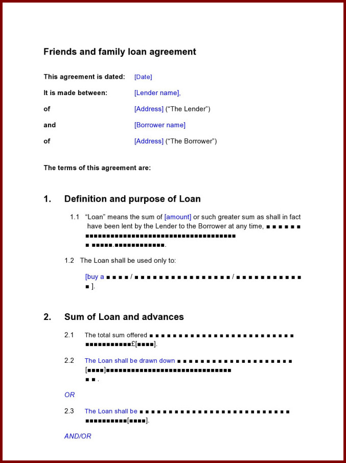 Example of Family Loan Agreement Template Example of Family Loan Agreement Template