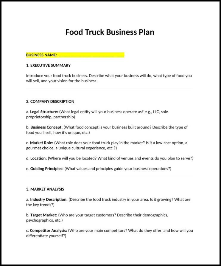 Example of Food Truck Business Plan Template Example of Food Truck Business Plan Template