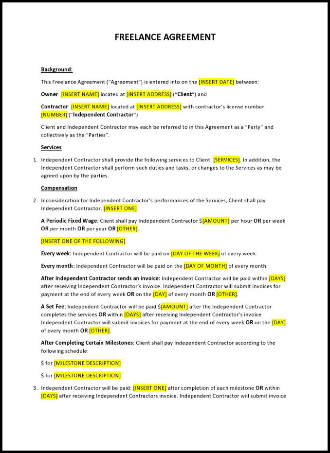 Example of Freelance Writer Contract Template