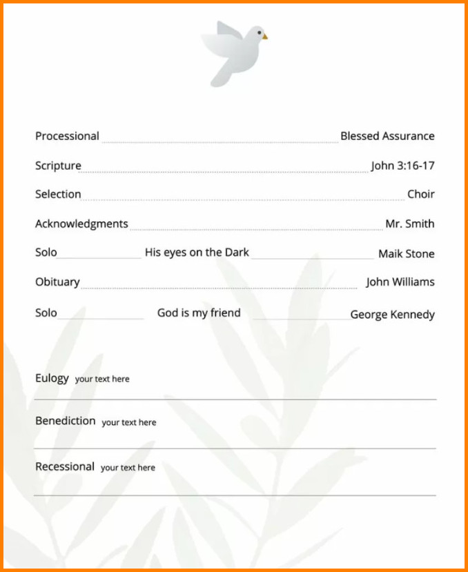 Example of Funeral Program Template Example of Funeral Program Template
