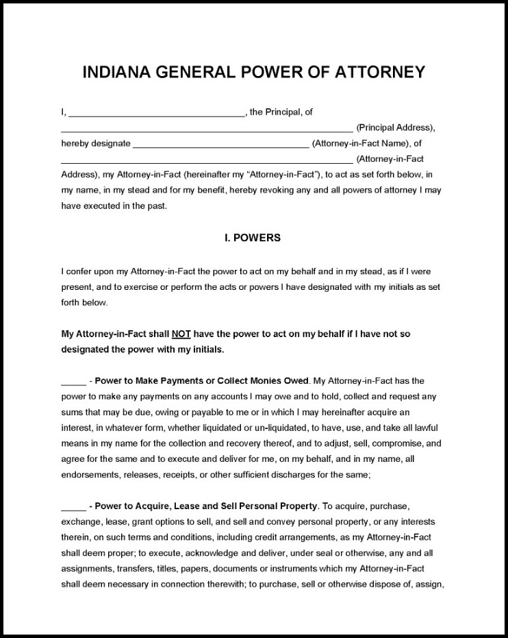 Example of General Power of Attorney Template