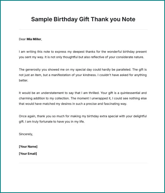 Example of Gift Thank You Note Template