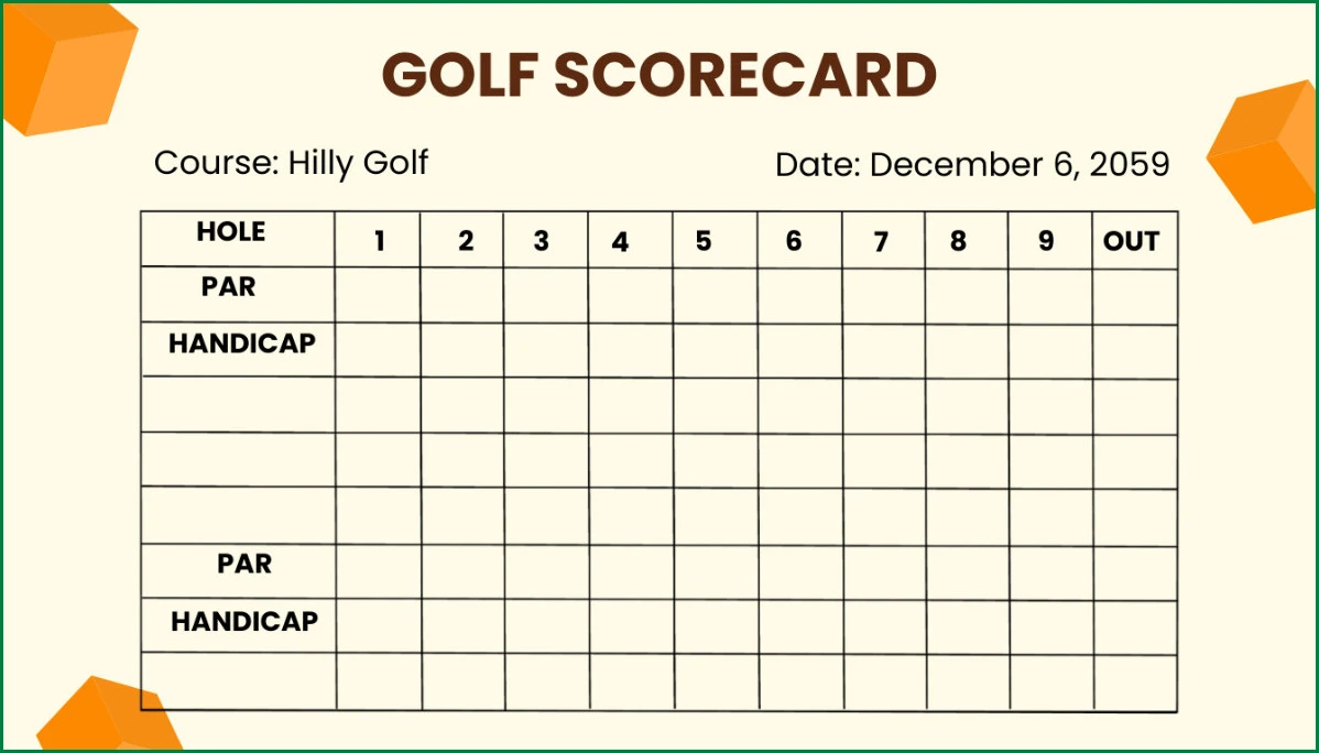 Example of Golf Scorecard Template