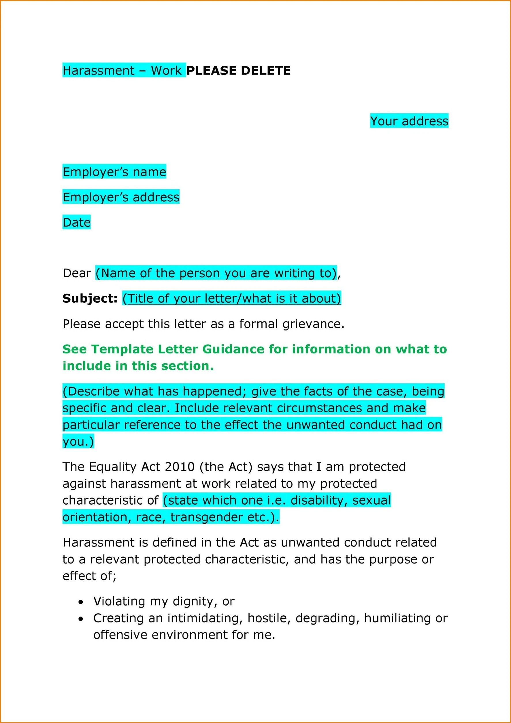 Example of Grievance Letter Template