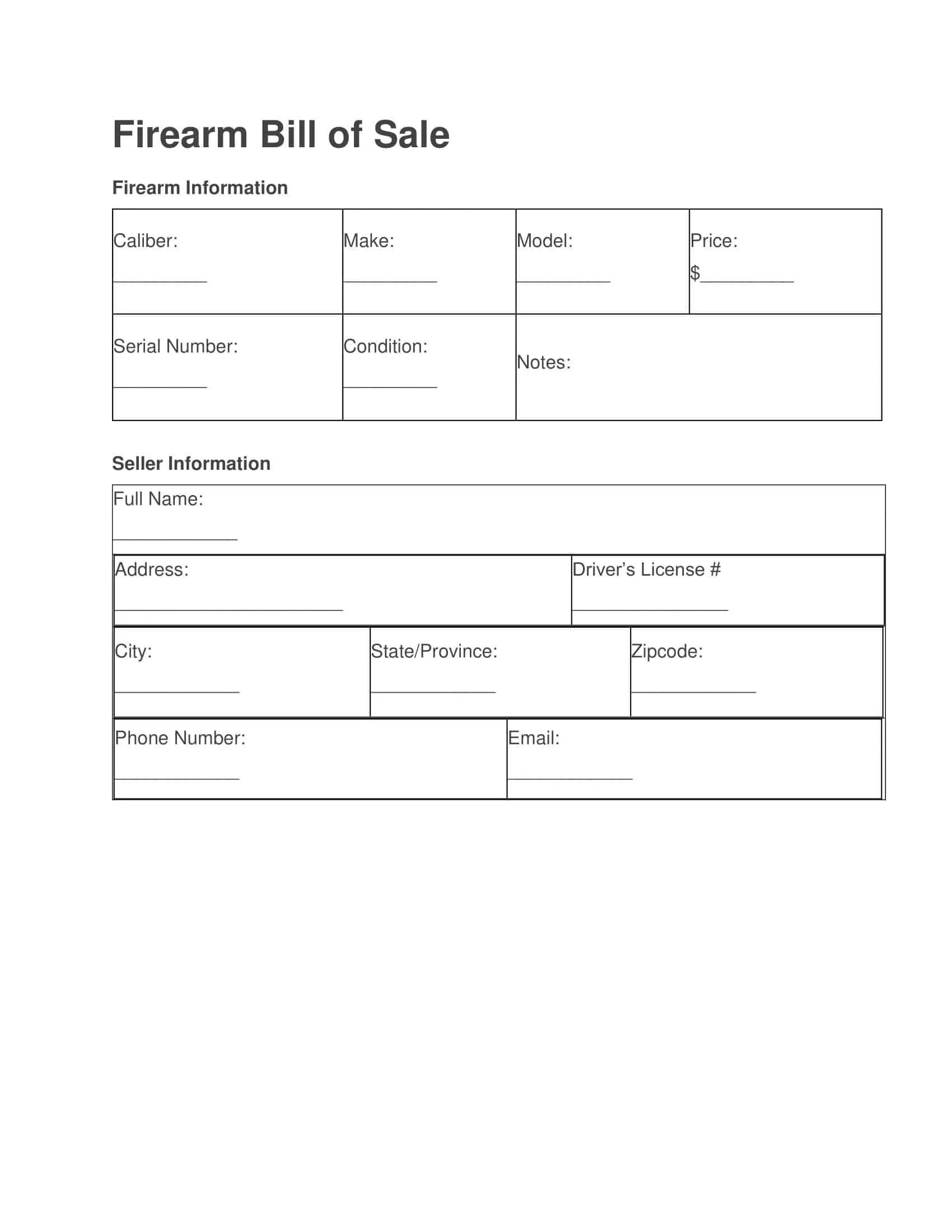 Example of Gun Bill of Sale Template