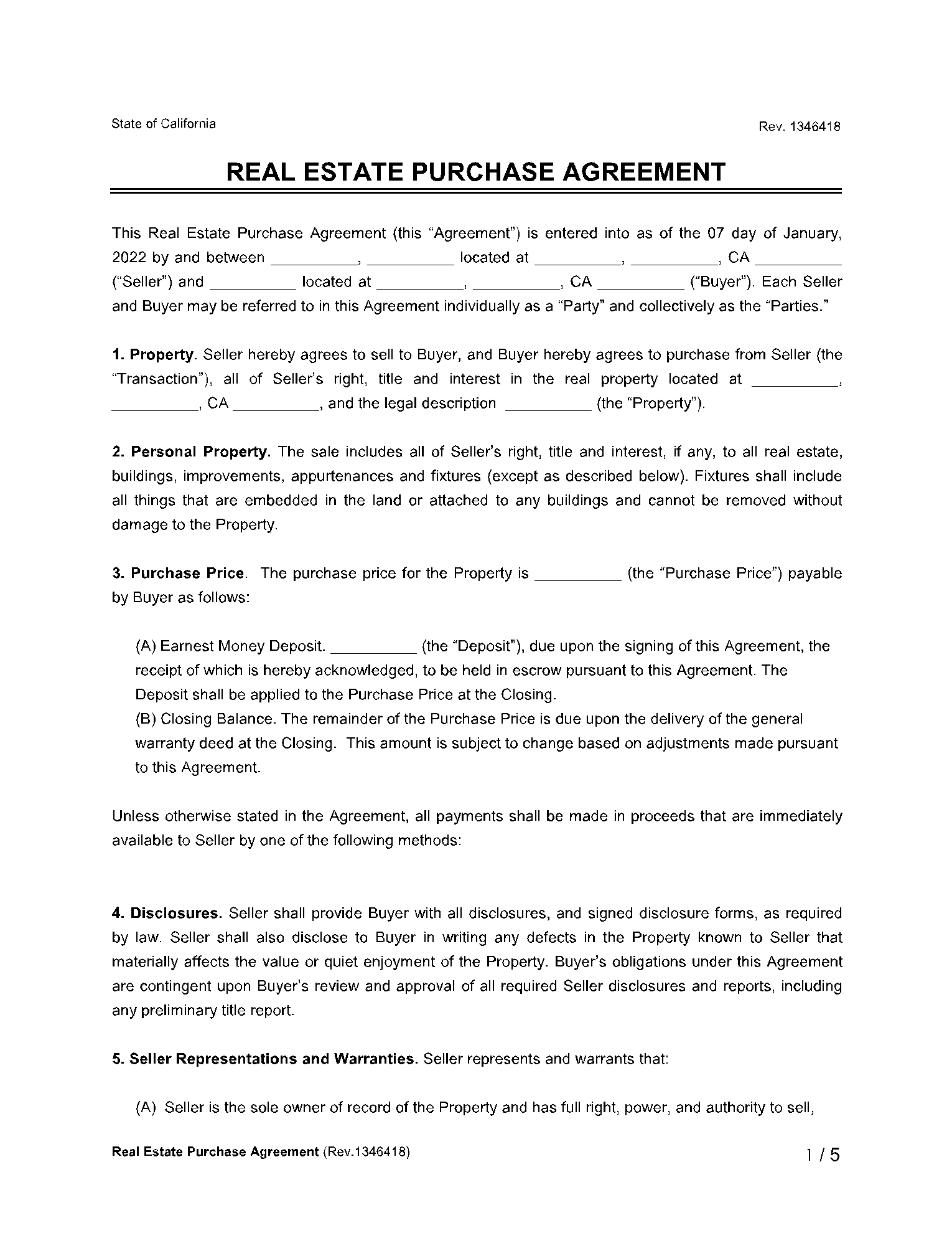 Example of Home Purchase Agreement Template
