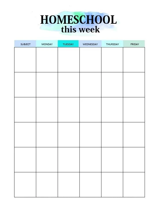 Example of Homeschooling Schedule Template
