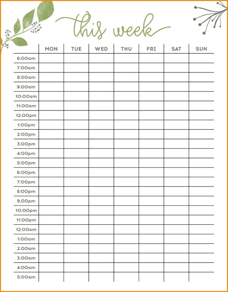 Example of Hourly Planner Template