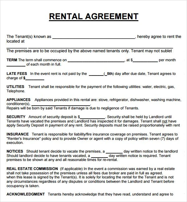 Example of House Lease Agreement Template