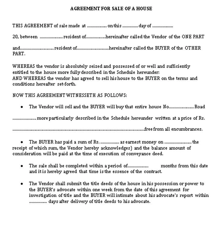 Example of House Purchase Agreement Template