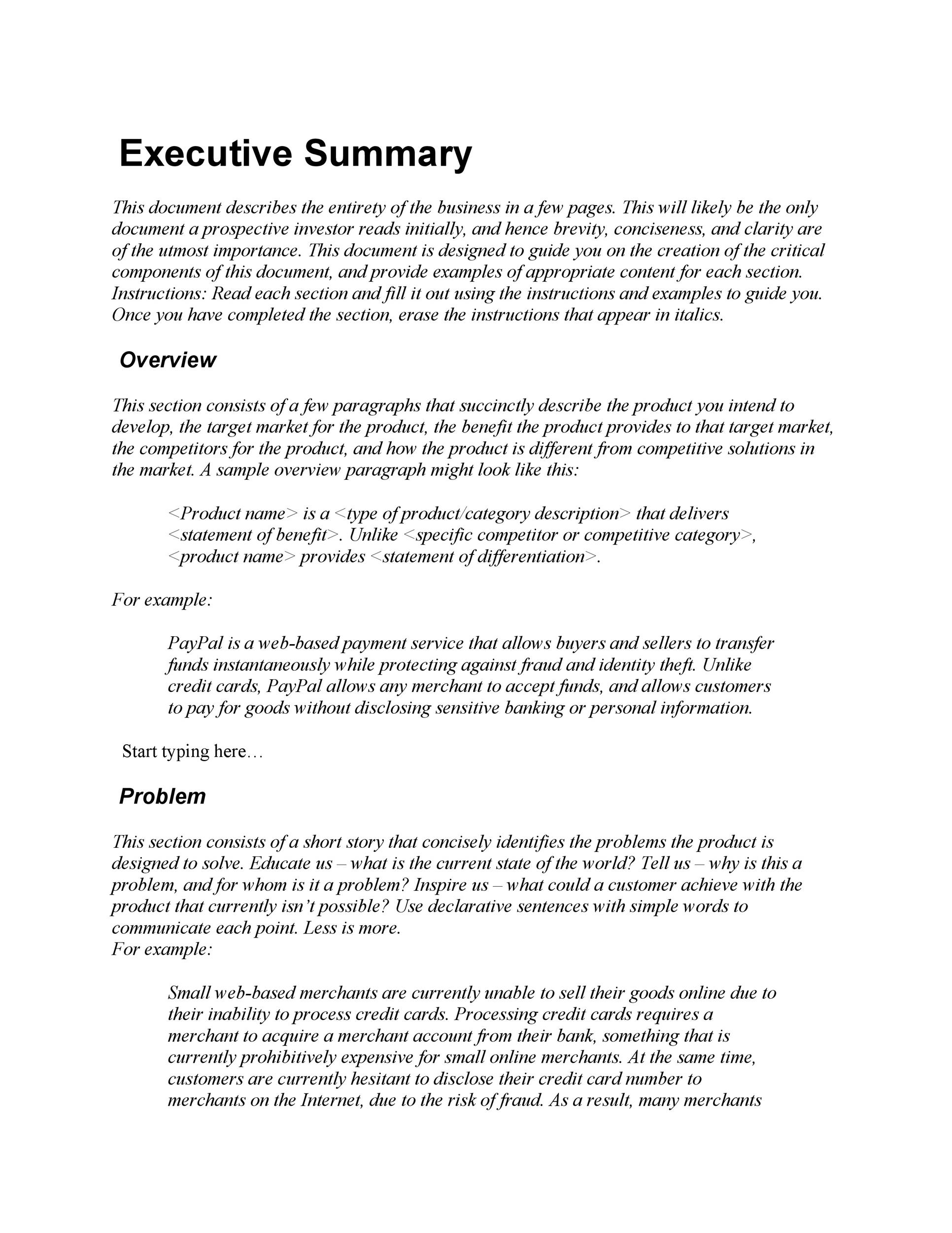Executive Summary Template Sample