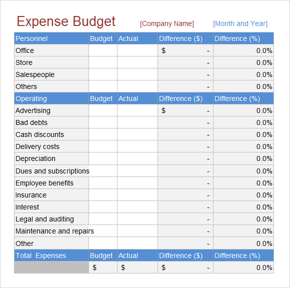 Expenses Budget Template Sample