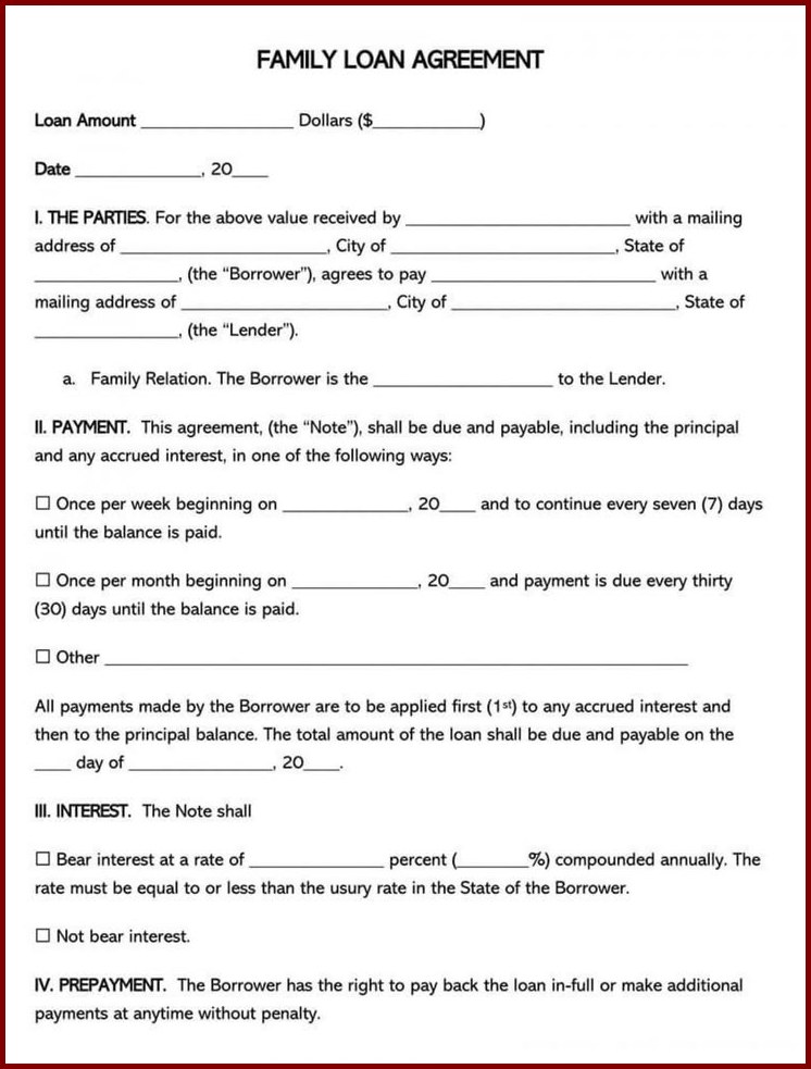 Family Loan Agreement Template Sample Family Loan Agreement Template Sample