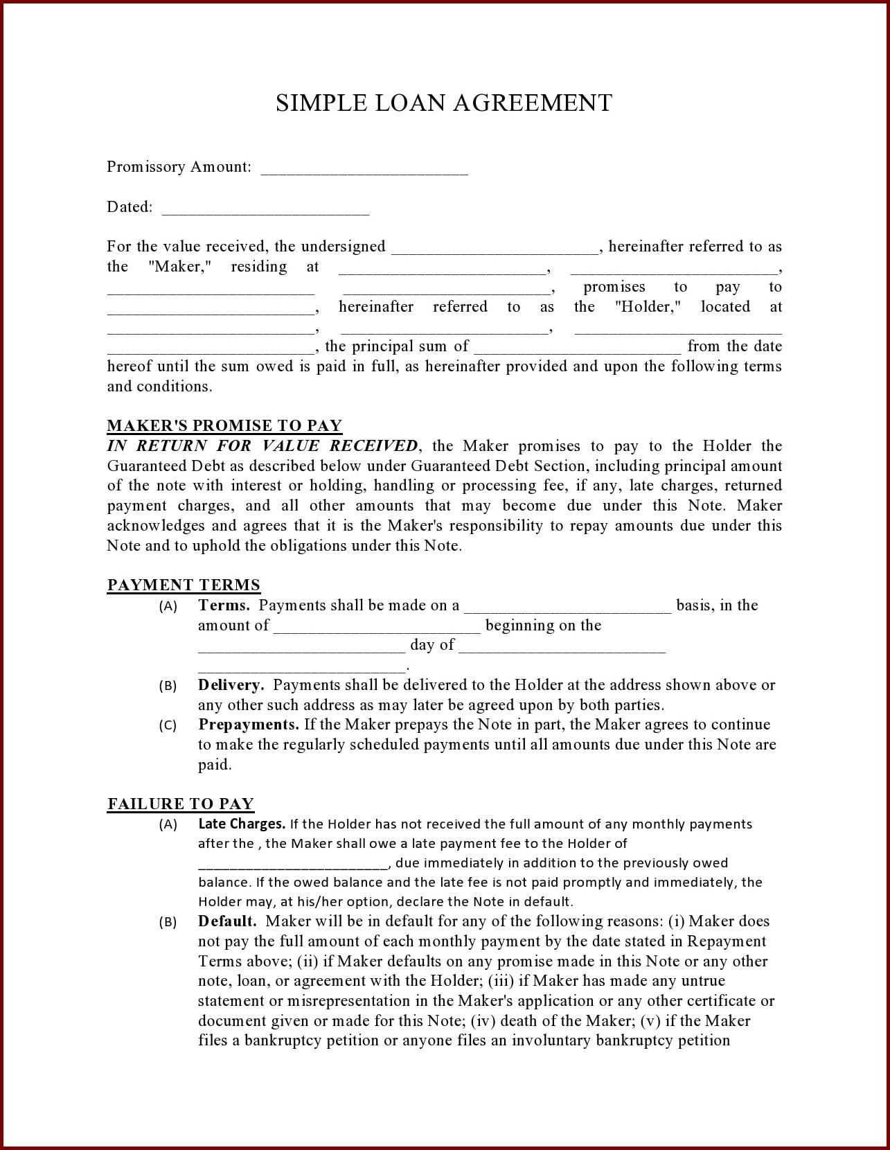 Family Loan Agreement Template Family Loan Agreement Template