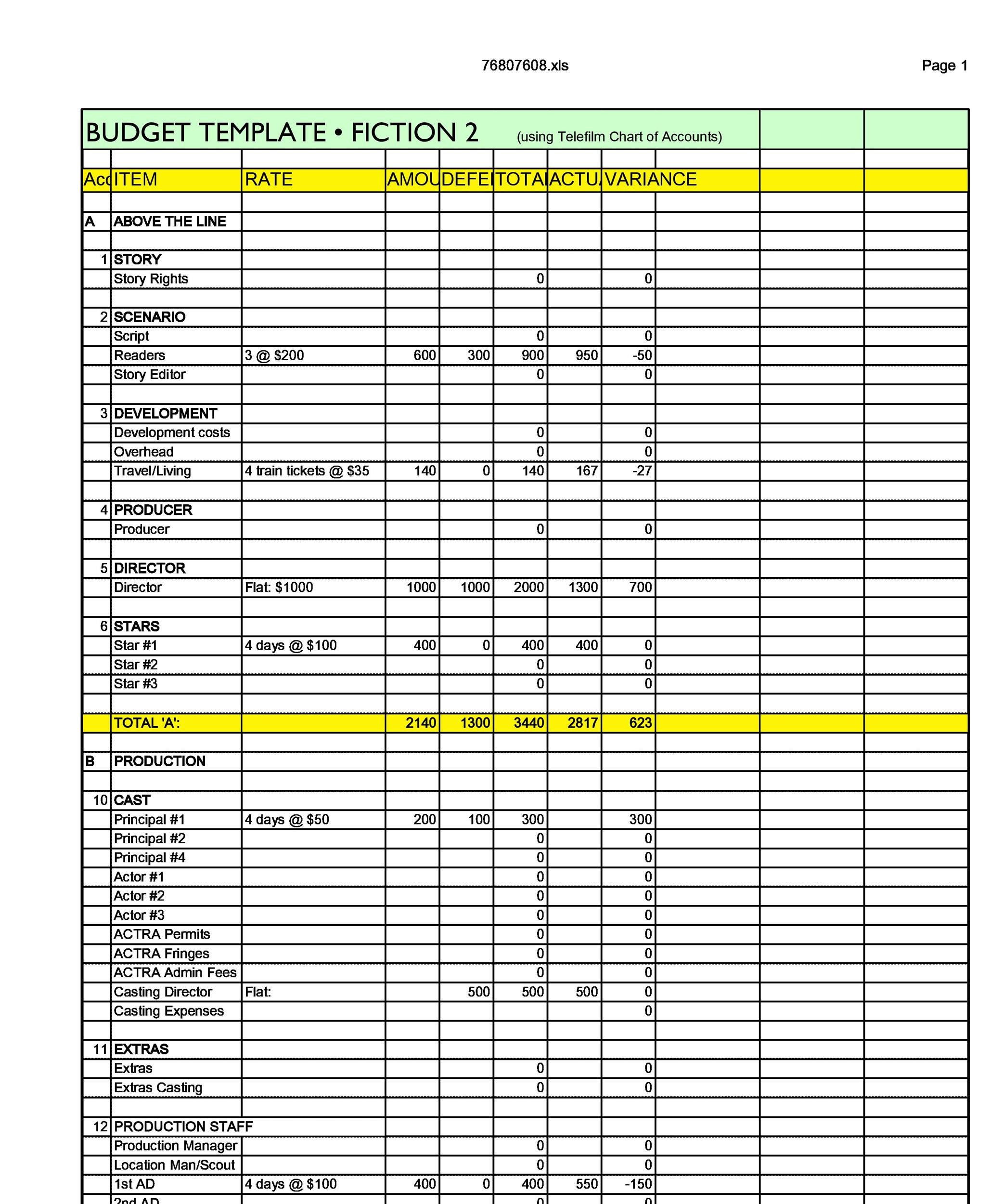 Film Budget Template Sample Film Budget Template Sample