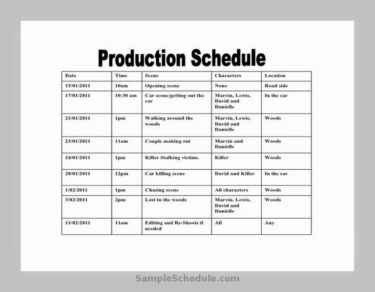 Filming Schedule Template Sample