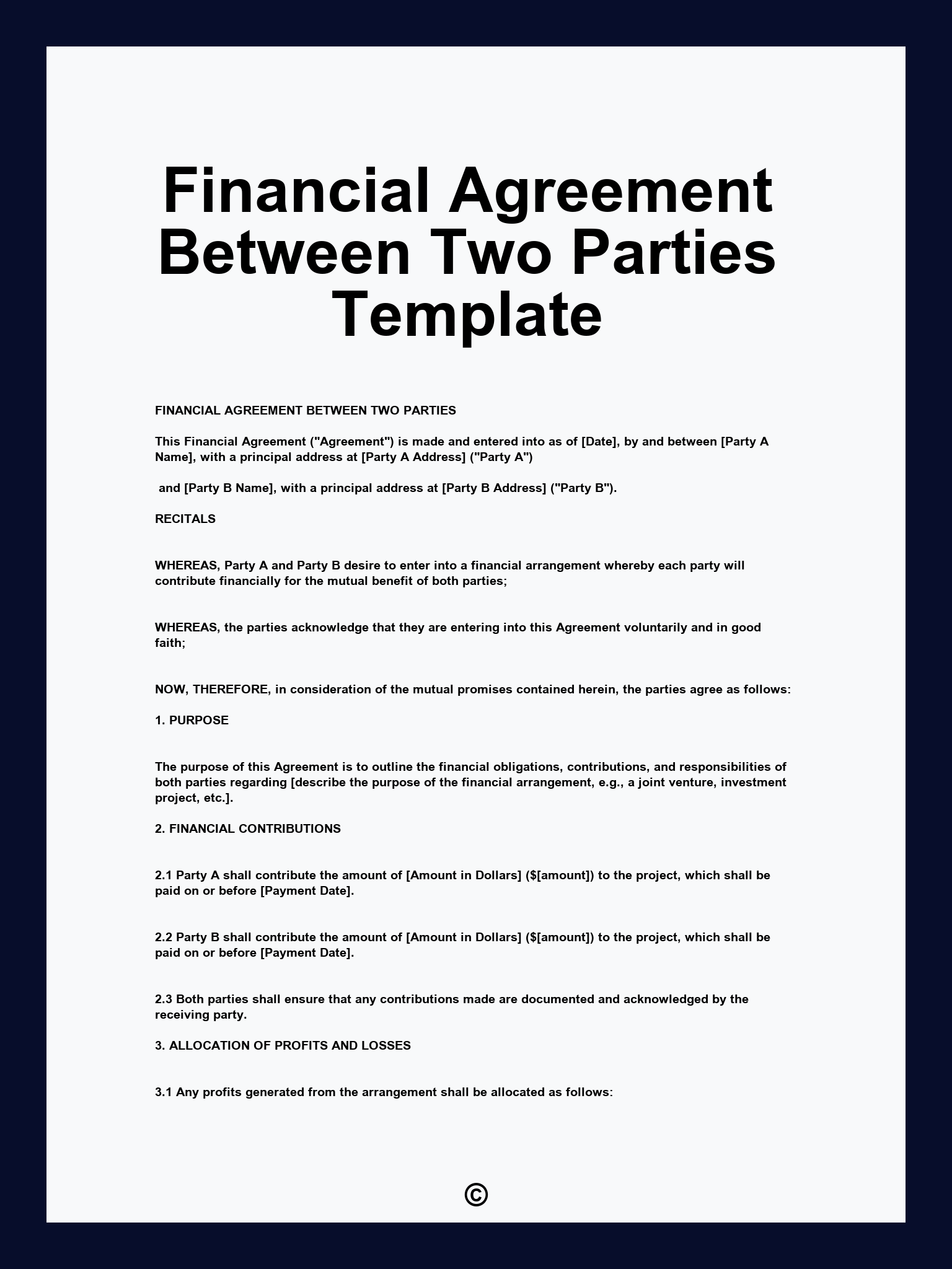 Financial Agreement Template Financial Agreement Template