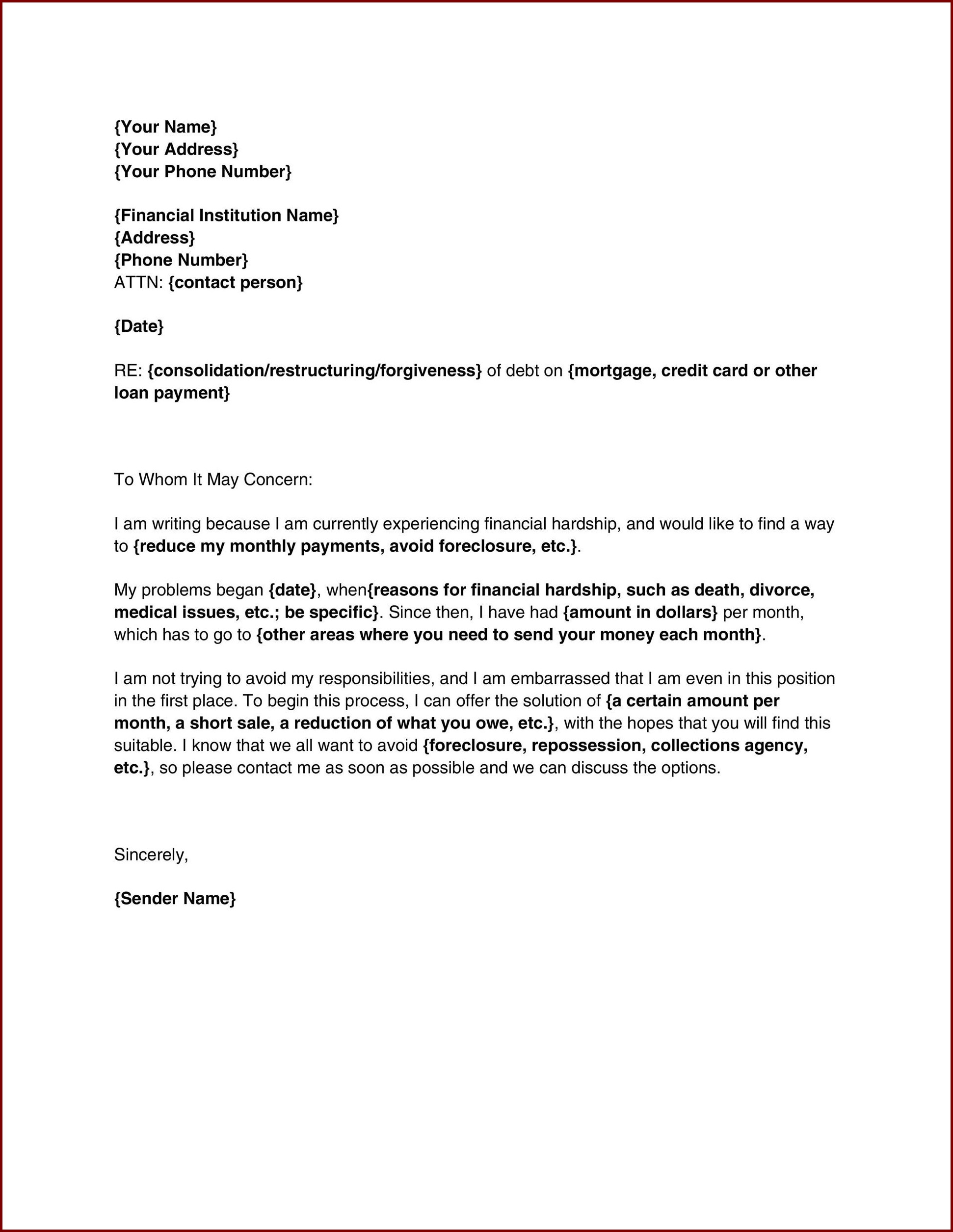 Financial Hardship Letter Template Example Financial Hardship Letter Template Example