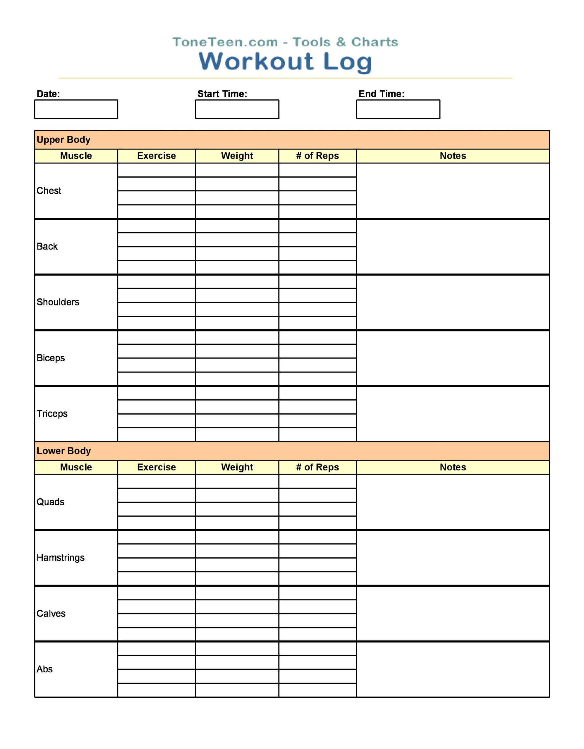 Fitness Log Template Example Fitness Log Template Example
