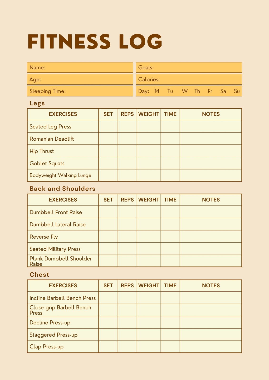 Fitness Log Template Sample Fitness Log Template Sample