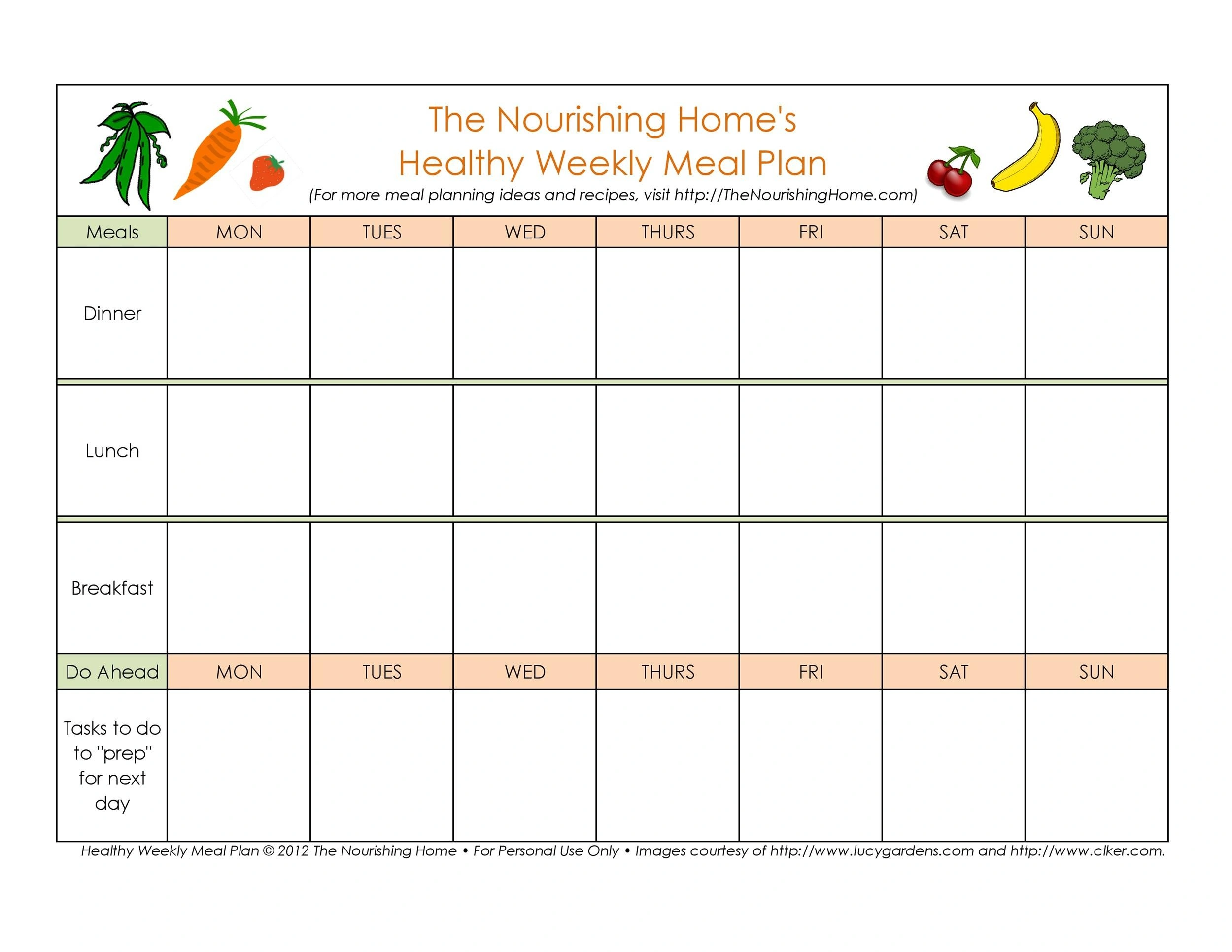 Food Schedule Template Simple Food Schedule Template