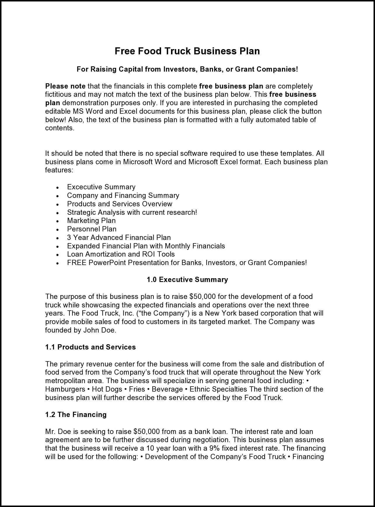 Food Truck Business Plan Template Example Food Truck Business Plan Template Example