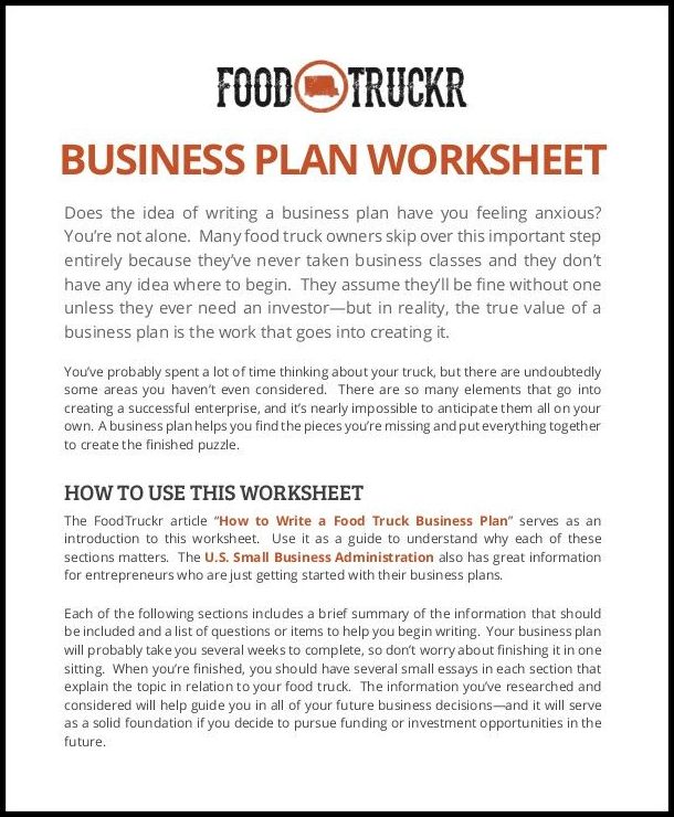 Food Truck Business Plan Template Sample Food Truck Business Plan Template Sample
